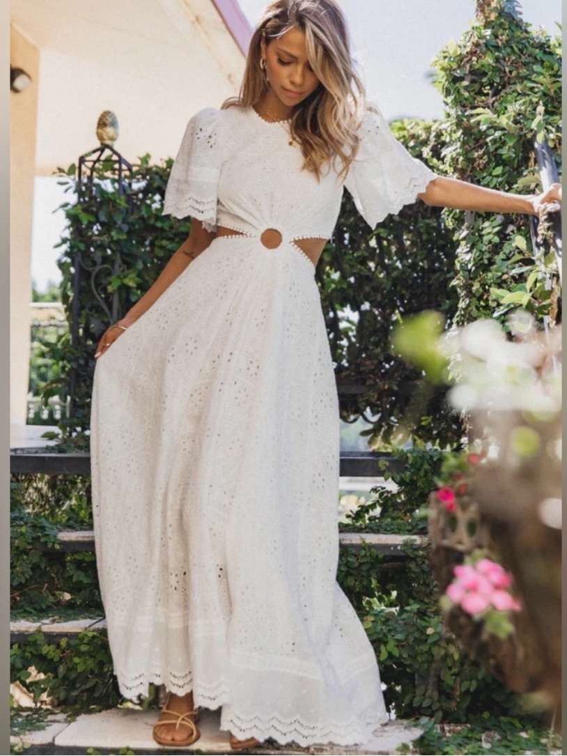 Petal & Pup White Eyelet Maxi Dress With Cutout